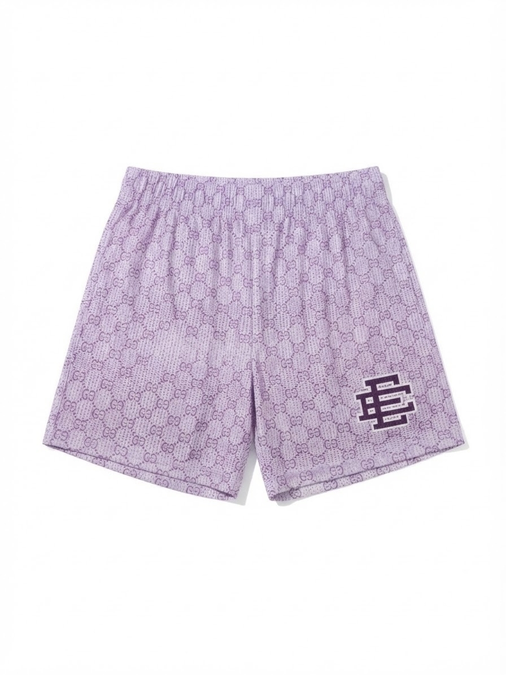 Eric Emanuel Lavender Monogram Athletic Shorts with Purple EE Patch